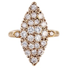 1960s 0.70 Carat Diamonds 18 Karat Yellow Gold Shuttle Shape Vintage Ring