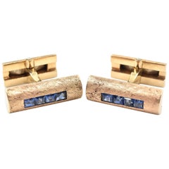 1960s 0.75 Carat Sapphire 14 Karat Yellow Gold Cufflinks