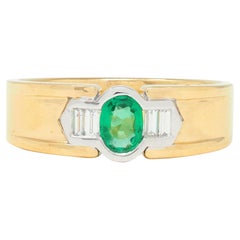 1960s 0.76 Emerald Diamond 18 Karat Two-Tone Gold Chevron Vintage Ring