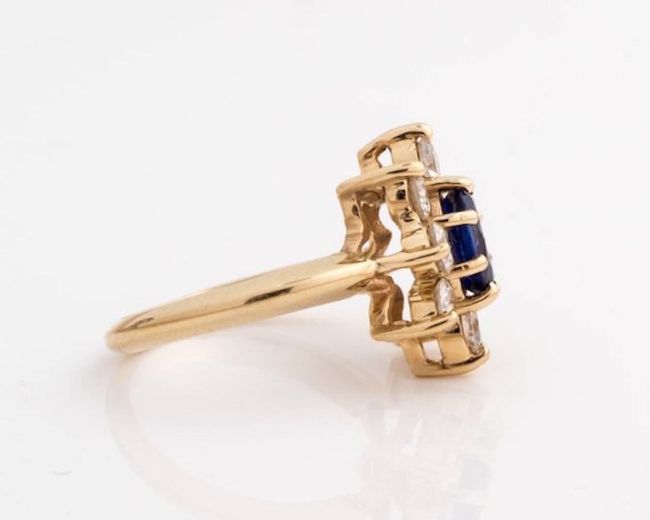 Retro 1960s 1 Carat Blue Sapphire and 1 Carat Diamond 14 Karat Yellow Gold Ring