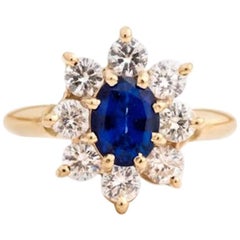 1960s 1 Carat Blue Sapphire and 1 Carat Diamond 14 Karat Yellow Gold Ring