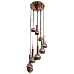 1960s 10 Chrome Ball Shade Cascading Suspension Light Chandelier