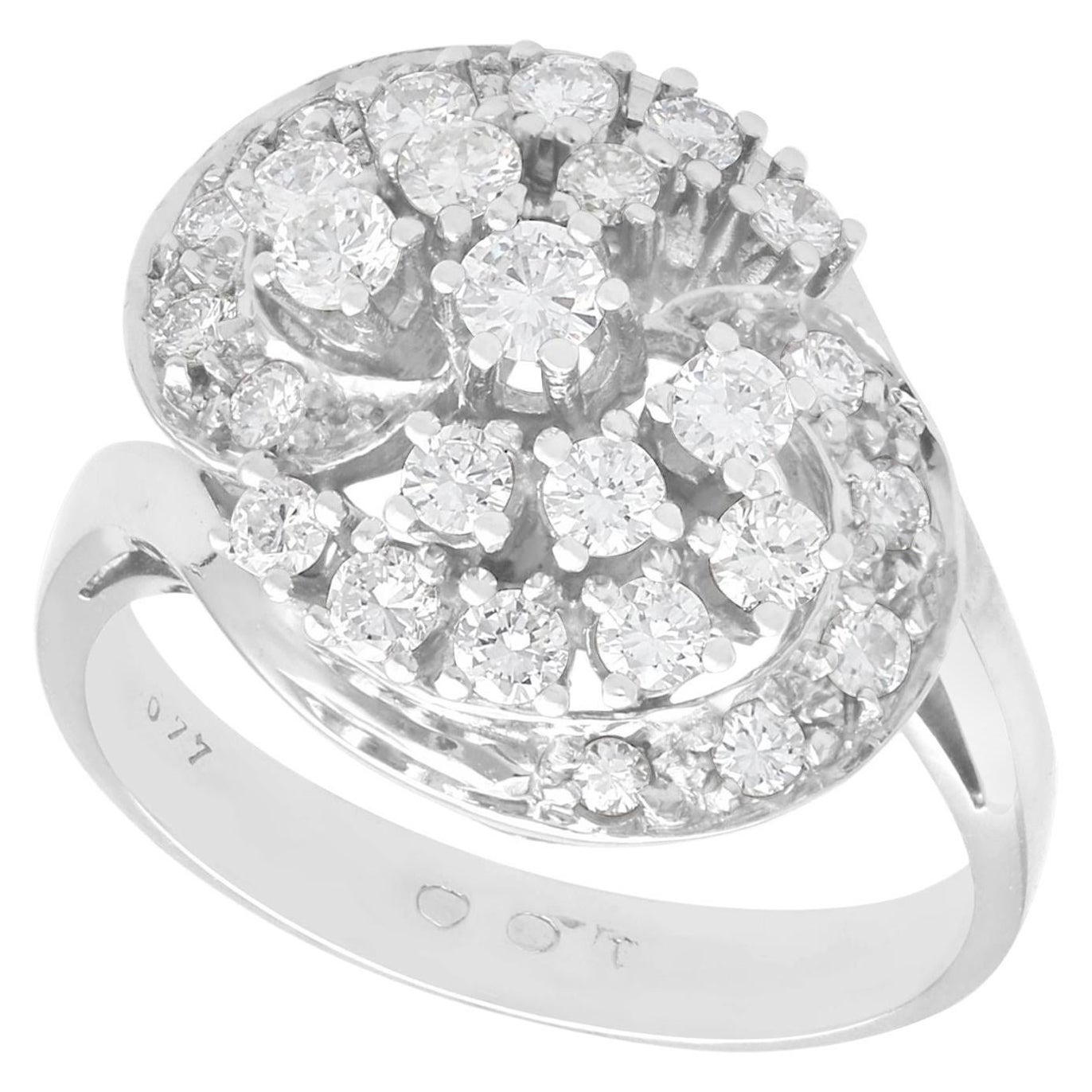 Anello da cocktail in oro bianco e diamanti da 1,00 carati del 1960