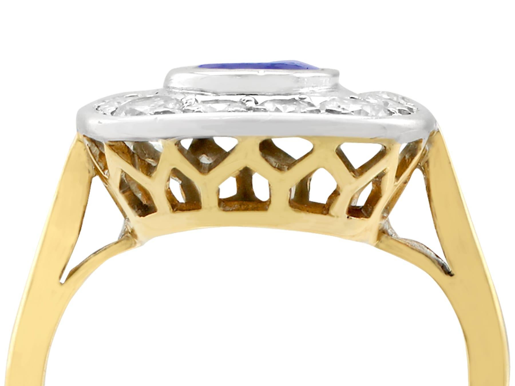 Oval Cut Vintage French 1.02 Carat Sapphire and 1.13 Carat Diamond Yellow Gold Ring For Sale