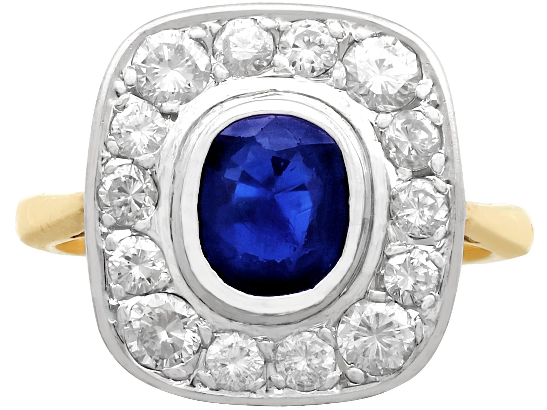 Women's Vintage French 1.02 Carat Sapphire and 1.13 Carat Diamond Yellow Gold Ring For Sale