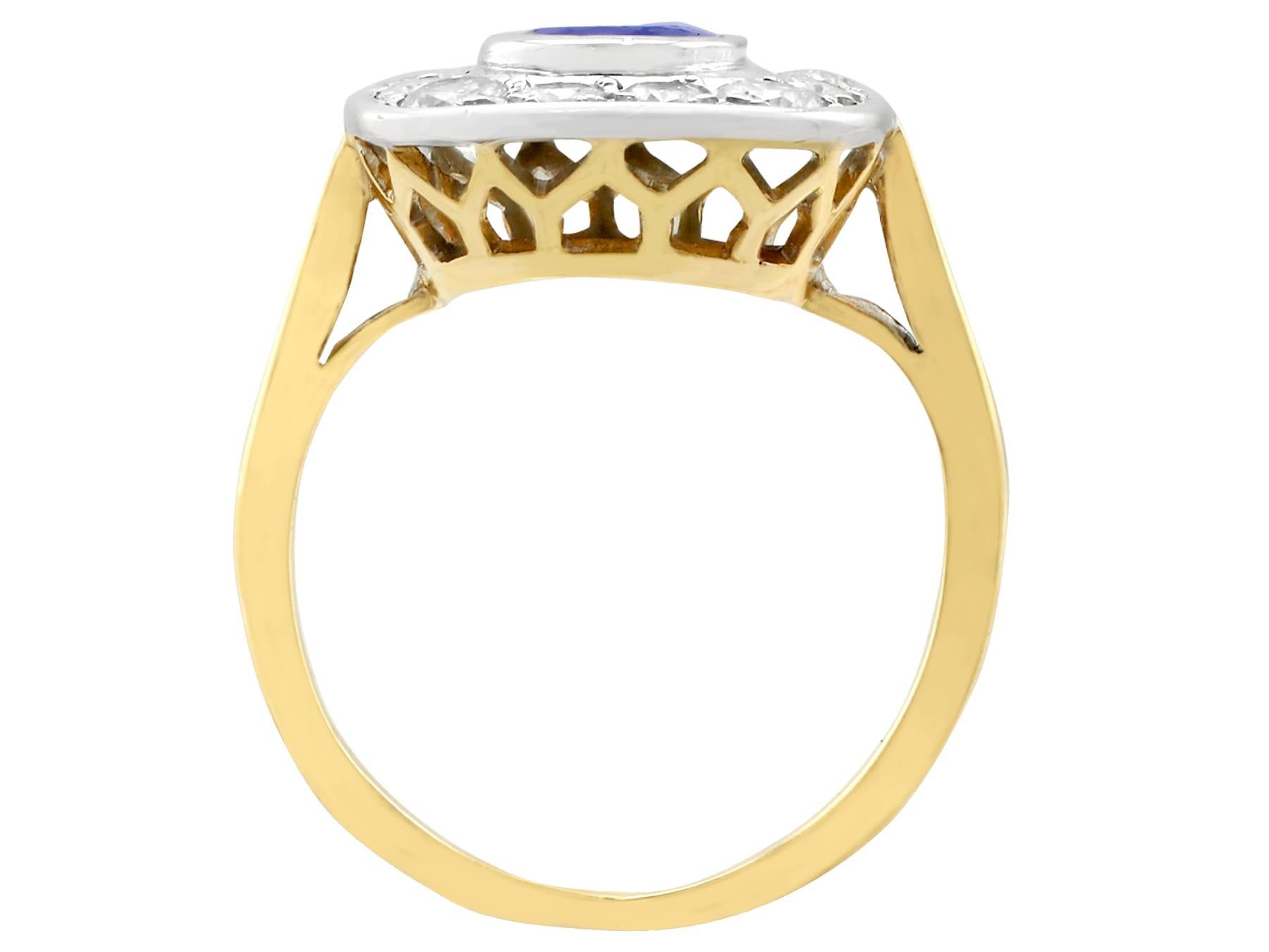 Vintage French 1.02 Carat Sapphire and 1.13 Carat Diamond Yellow Gold Ring For Sale 1