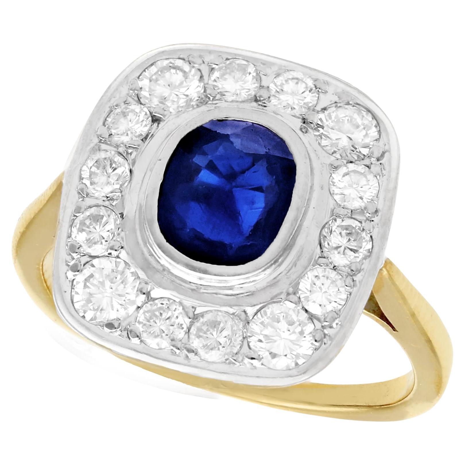Vintage French 1.02 Carat Sapphire and 1.13 Carat Diamond Yellow Gold Ring For Sale