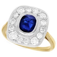 Retro French 1.02 Carat Sapphire and 1.13 Carat Diamond Yellow Gold Ring