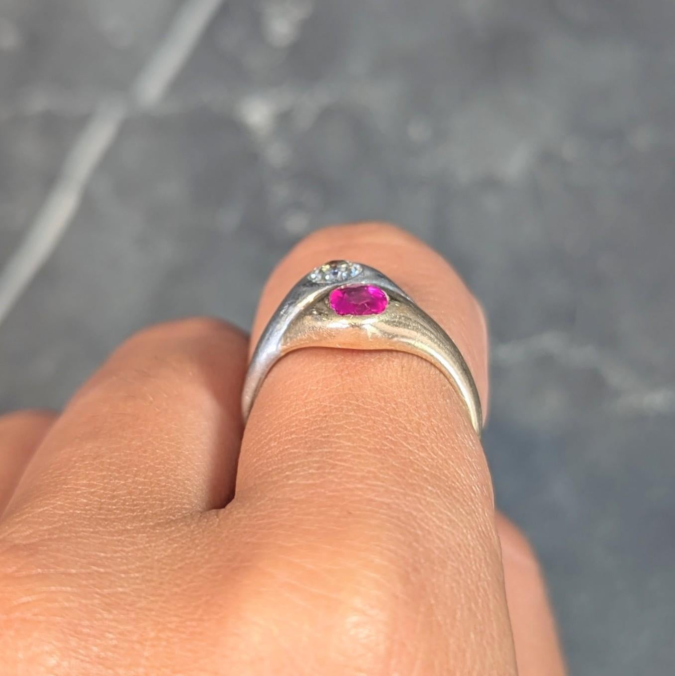 1960's 1.03 CTW Ruby Diamond Platinum 14 Karat Gold Vintage Toi-Et-Moi Ring For Sale 6