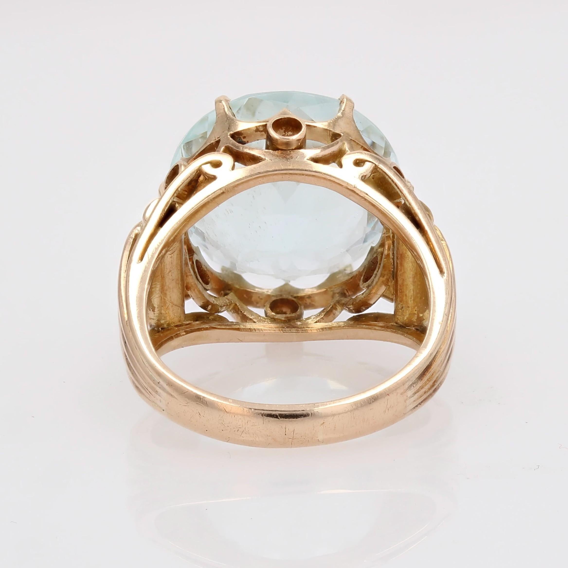 Anillo de cóctel de oro amarillo de 18 quilates con aguamarina de 10,63 quilates de los años 60 en venta 9