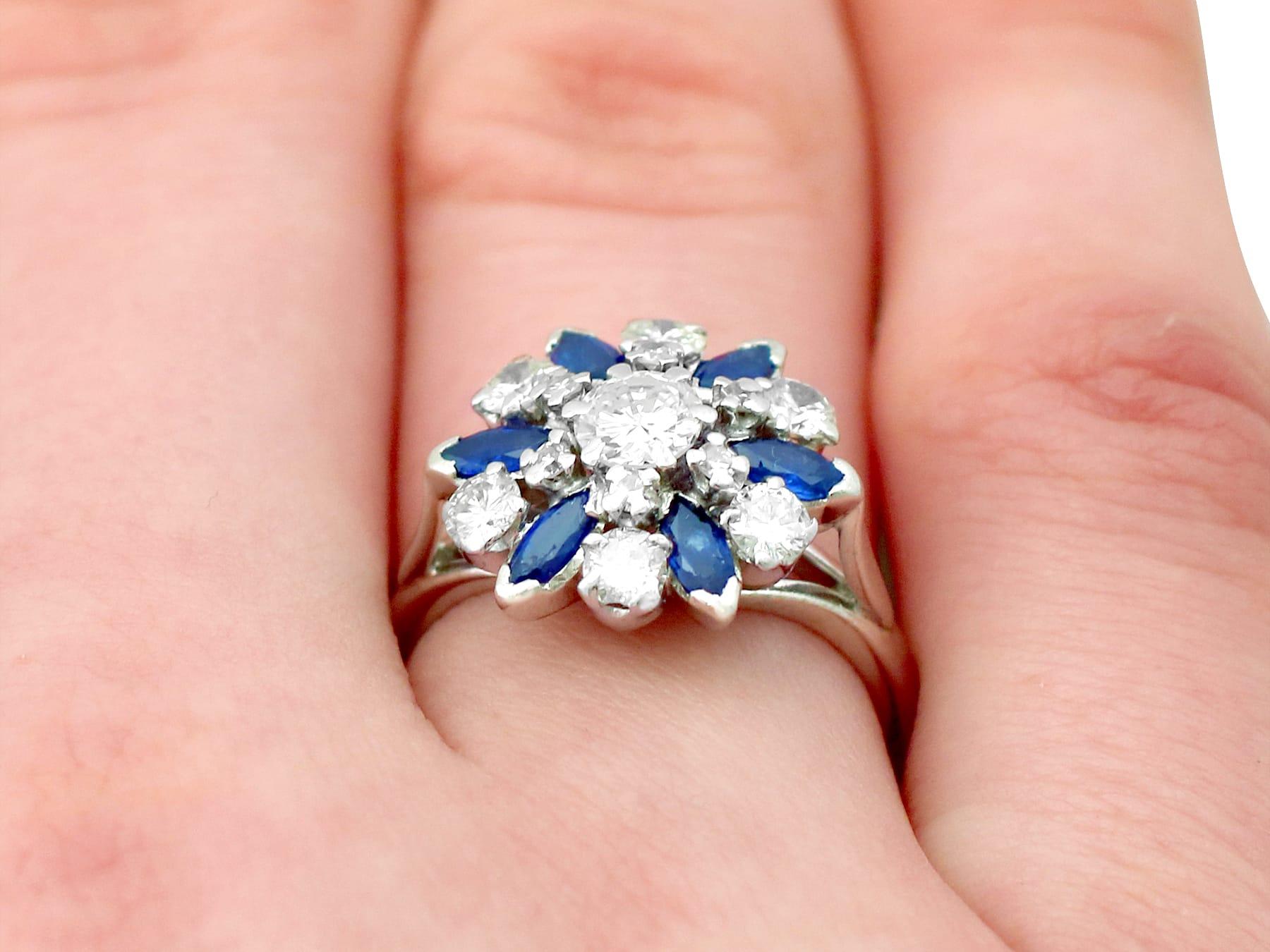 1960s 1.10 Carat Sapphire 1.20 Carat Diamond Gold Cluster Ring For Sale 6