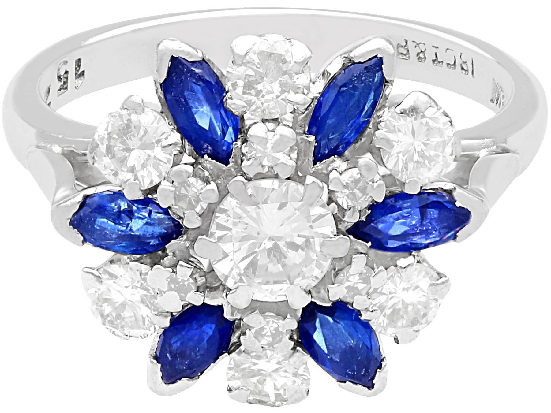 Men's 1960s 1.10 Carat Sapphire 1.20 Carat Diamond Gold Cluster Ring For Sale