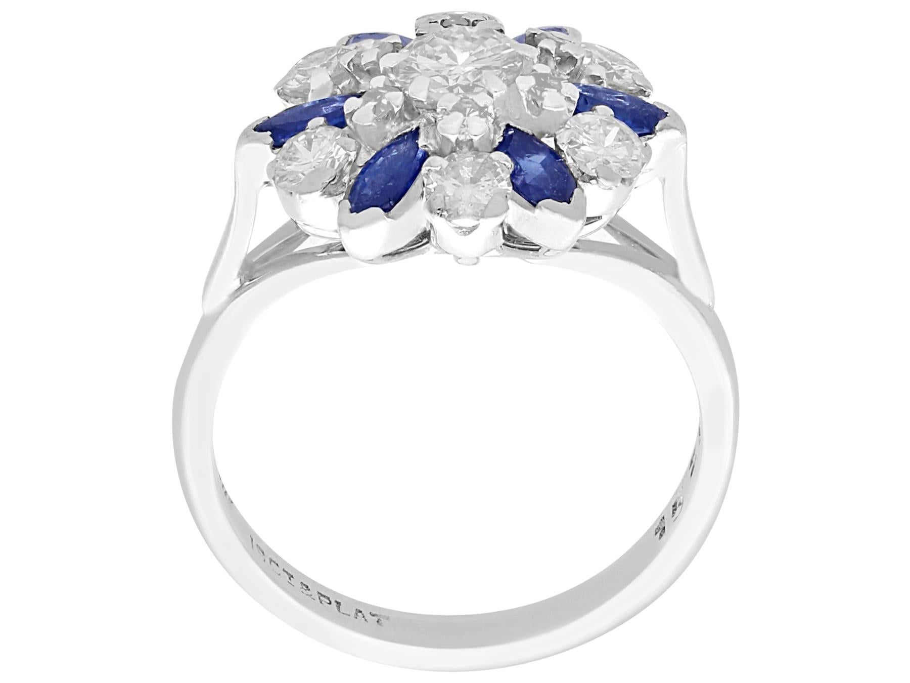 1960s 1.10 Carat Sapphire 1.20 Carat Diamond Gold Cluster Ring For Sale 2