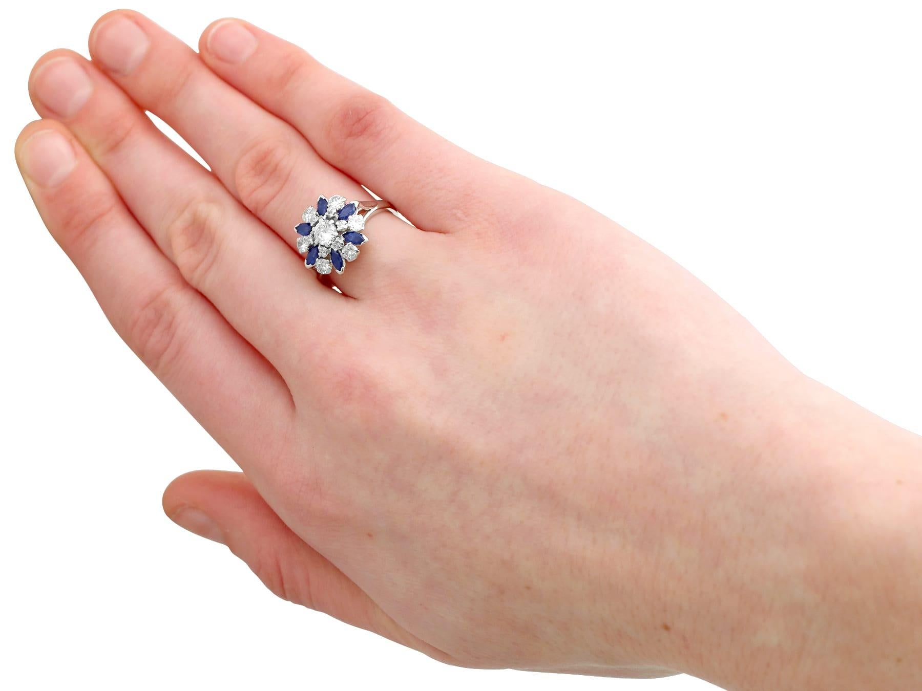 1960s 1.10 Carat Sapphire 1.20 Carat Diamond Gold Cluster Ring For Sale 4