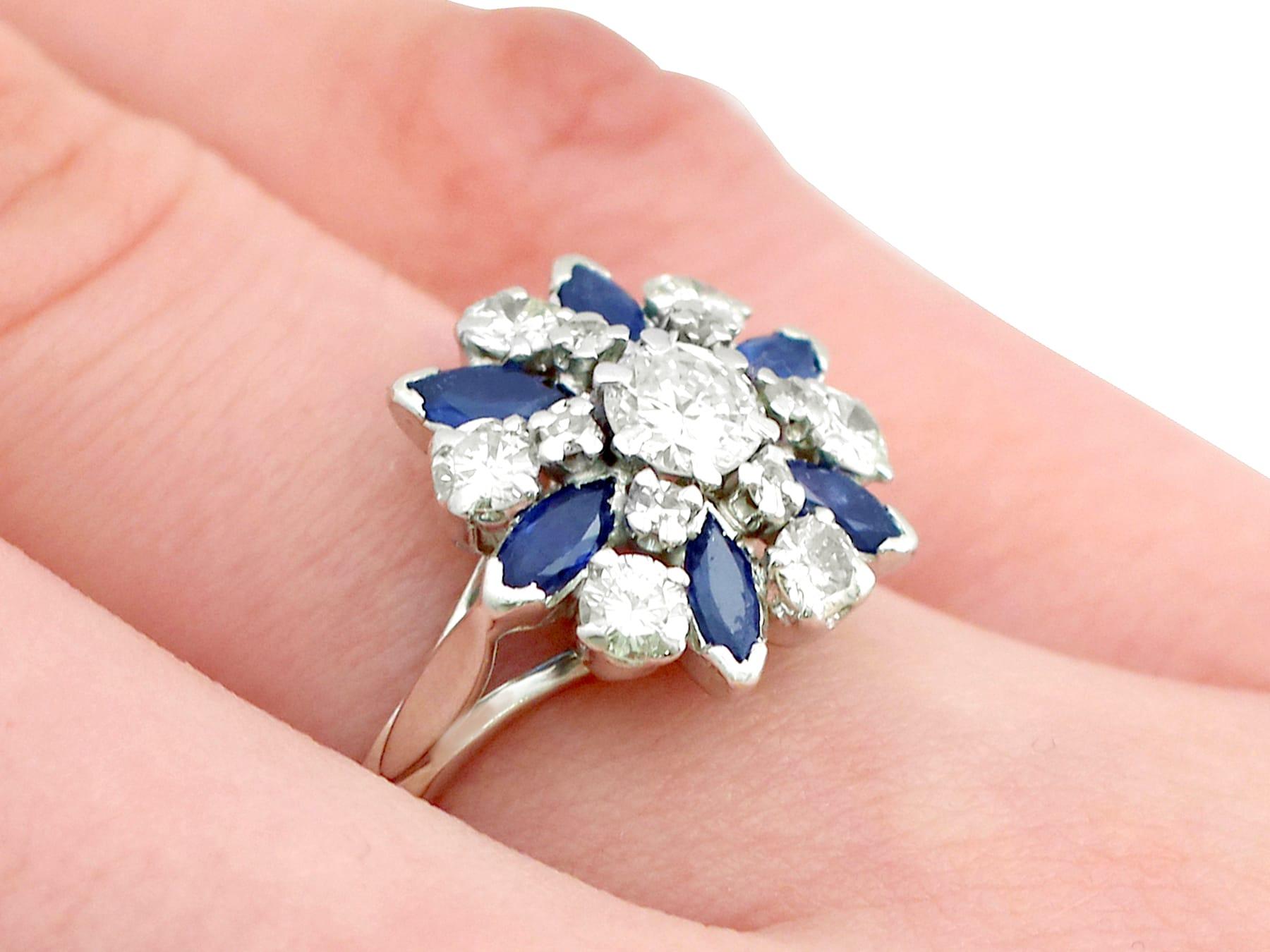 1960s 1.10 Carat Sapphire 1.20 Carat Diamond Gold Cluster Ring For Sale 5