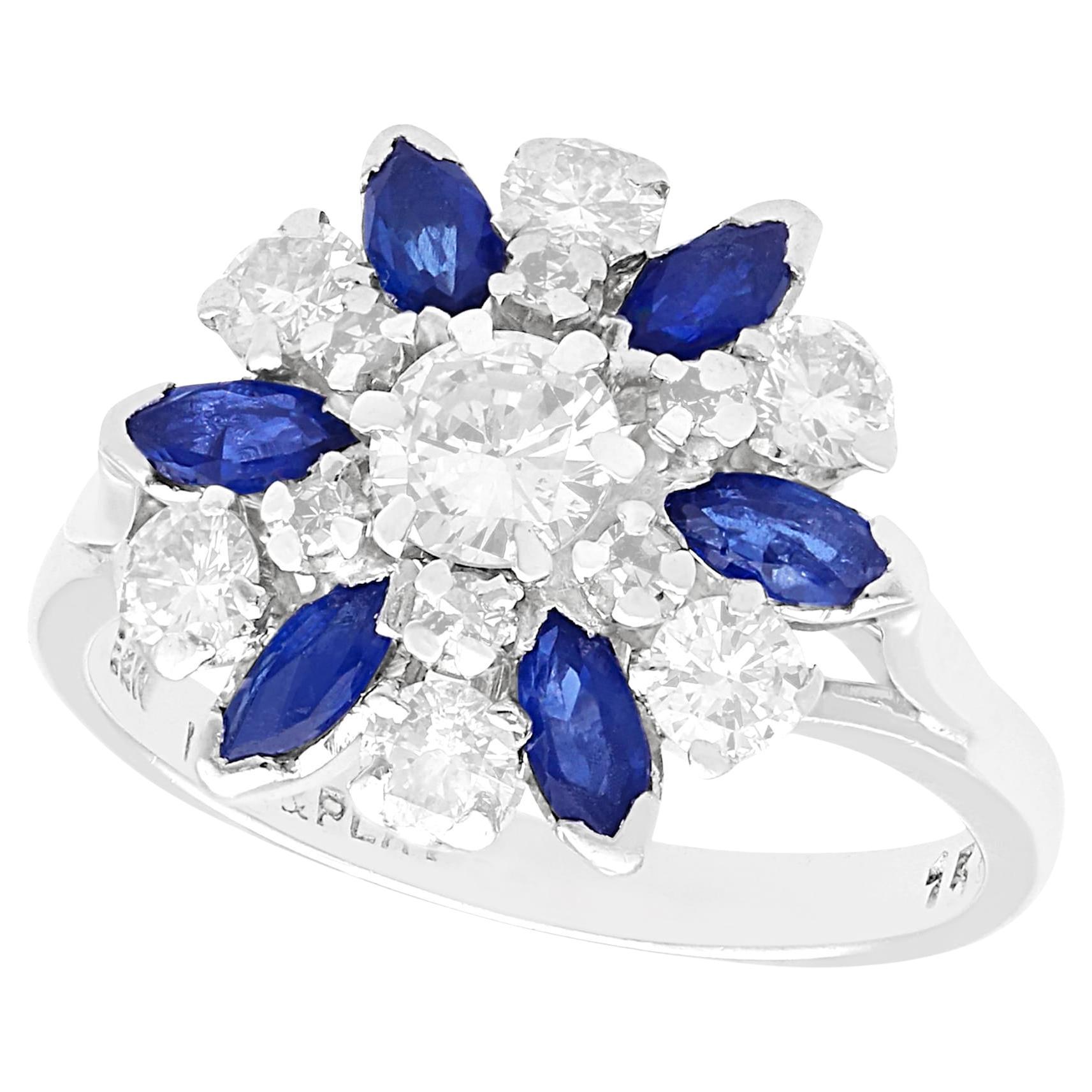 1960s 1.10 Carat Sapphire 1.20 Carat Diamond Gold Cluster Ring For Sale