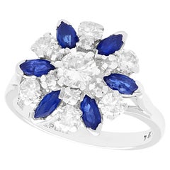Retro 1960s 1.10 Carat Sapphire 1.20 Carat Diamond Gold Cluster Ring
