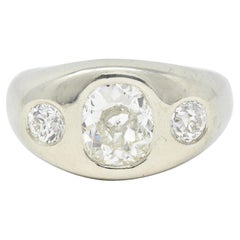 1960s 1.11 CTW Old Mine Cut Diamond Platinum Vintage Three Stone Ring