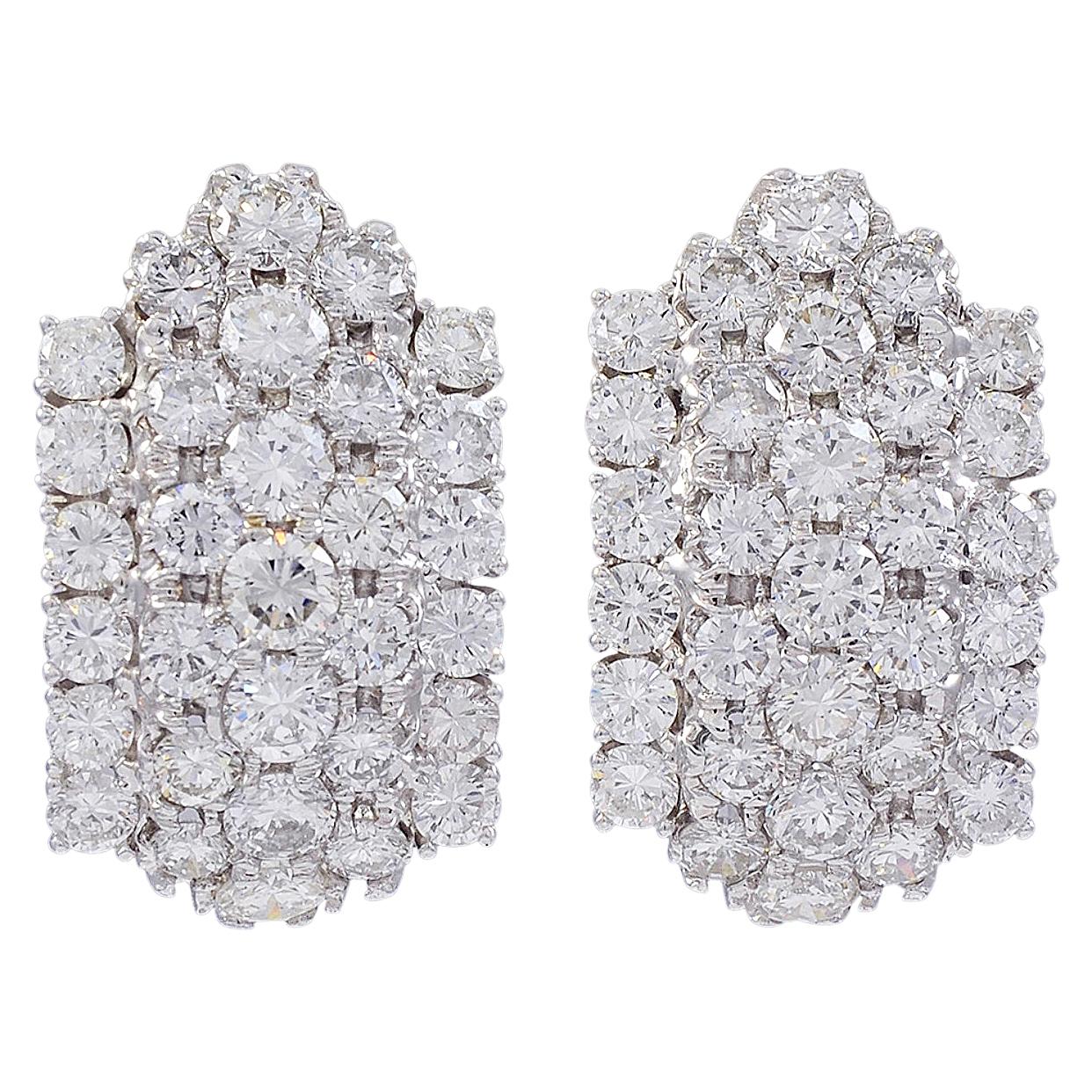 Clous d'oreilles cocktail en or blanc 18 carats avec diamants de 12 carats, années 1960