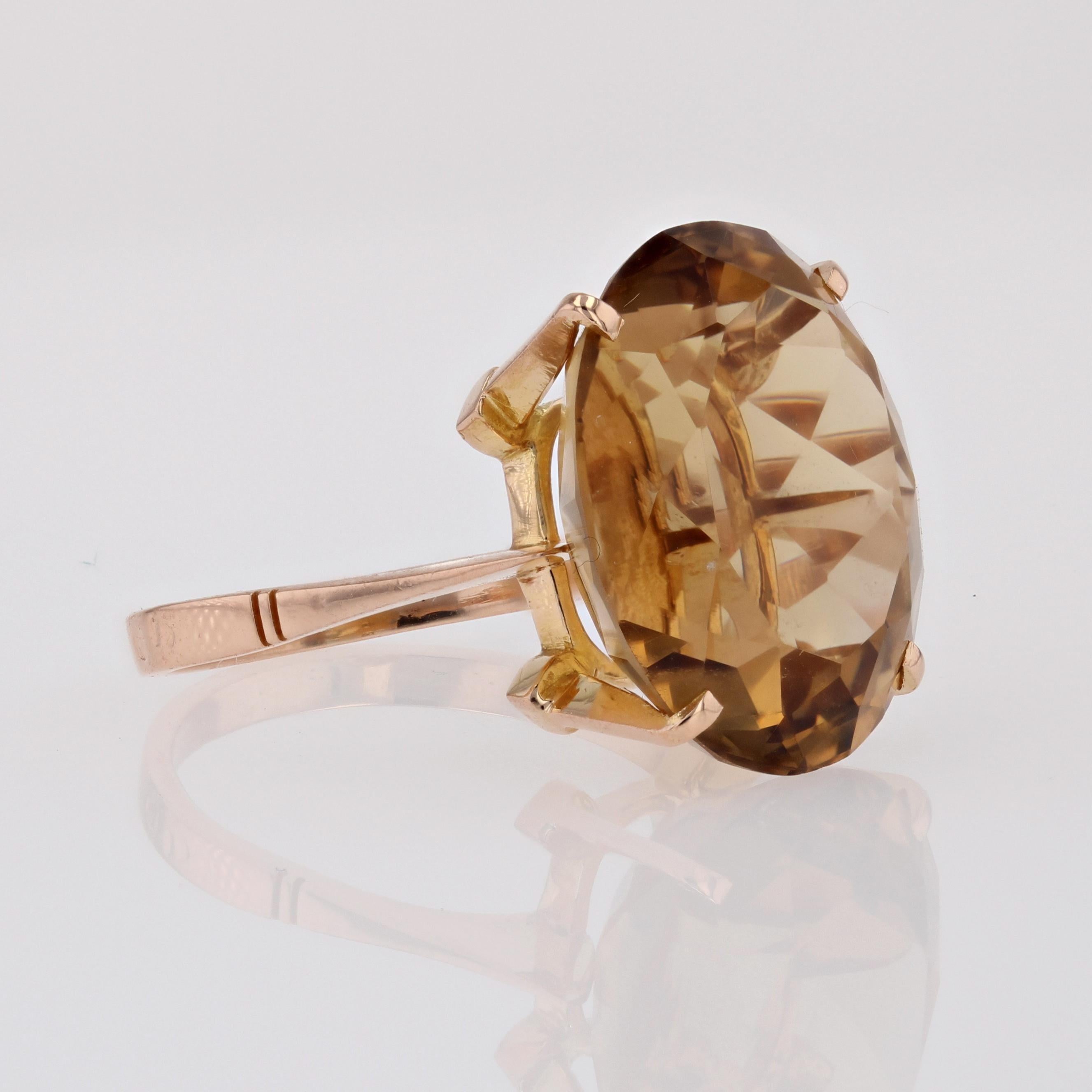1960s 12 Carats Citrine 18 Karat Yellow Gold Cocktail Ring For Sale 5