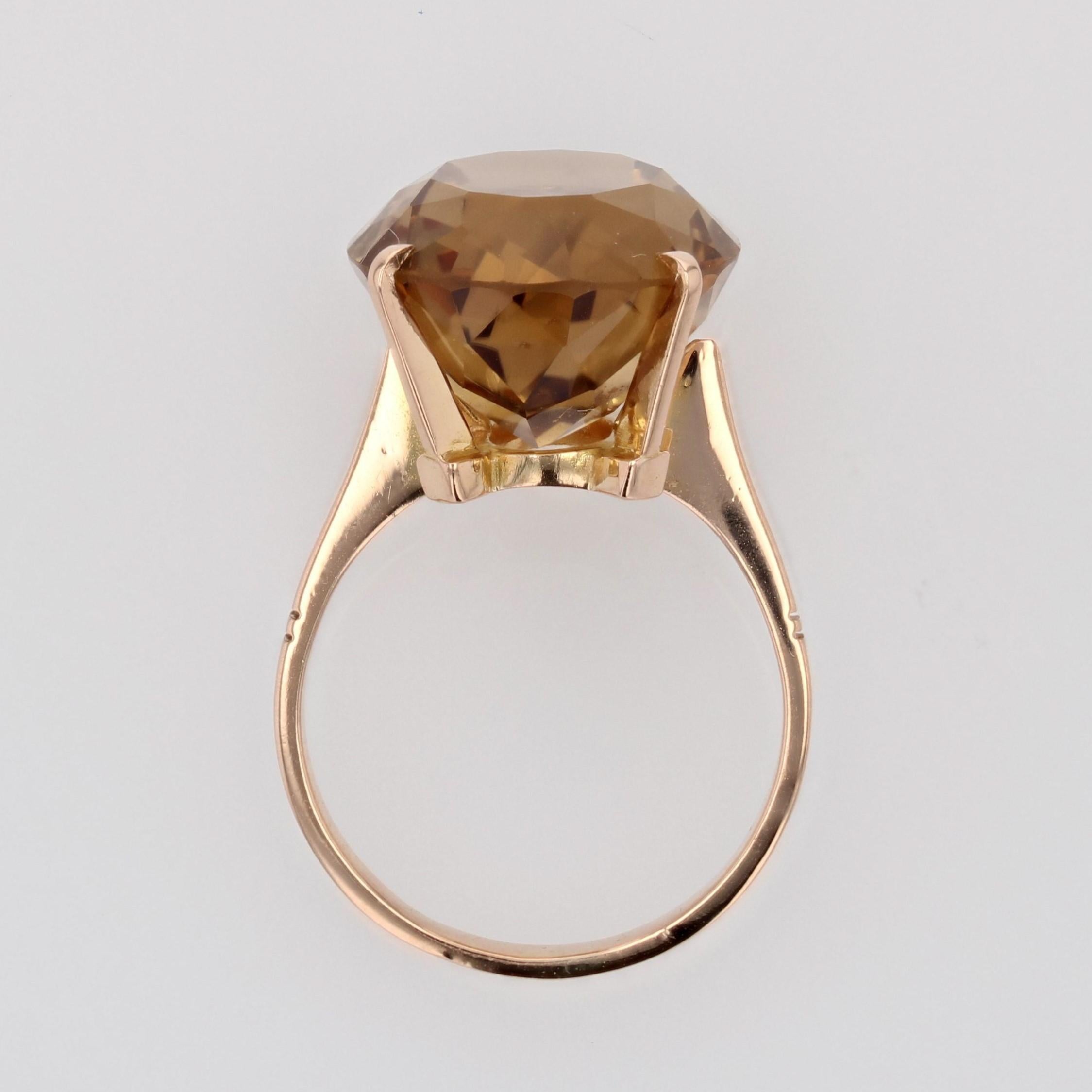 1960s 12 Carats Citrine 18 Karat Yellow Gold Cocktail Ring For Sale 11