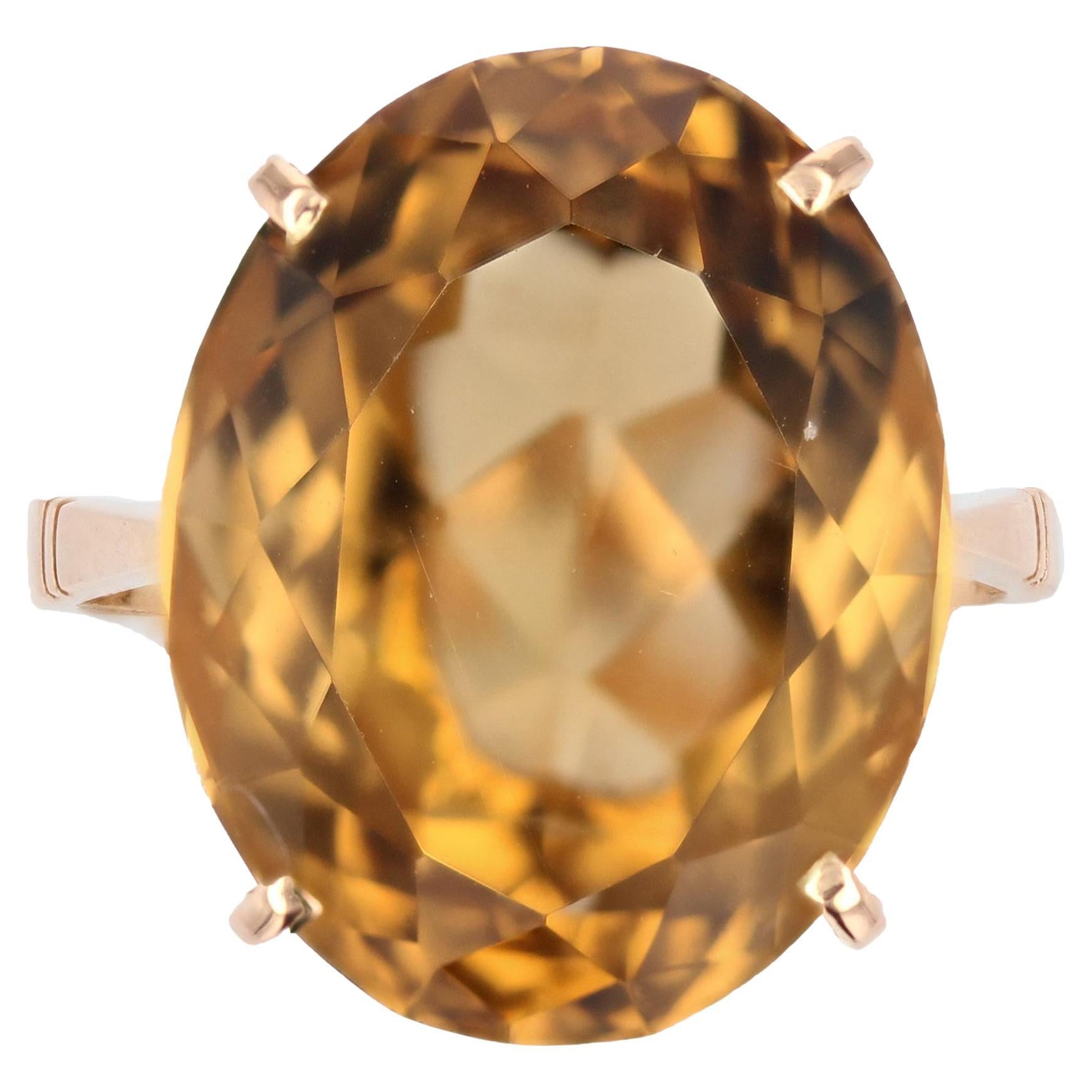 Bague cocktail en or jaune 18 carats et citrine 12 carats des années 1960