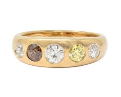 Bague vintage en or 14 carats avec diamants multicolores fantaisie de 1,25 carat poids total, années 1960