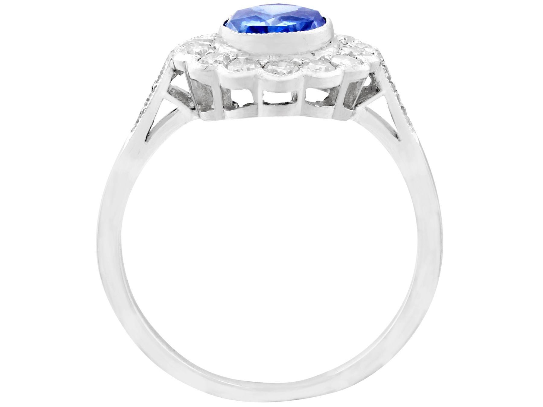 1960s 1.29 Carat Sapphire and Diamond Platinum Cocktail Ring In Excellent Condition For Sale In Jesmond, Newcastle Upon Tyne