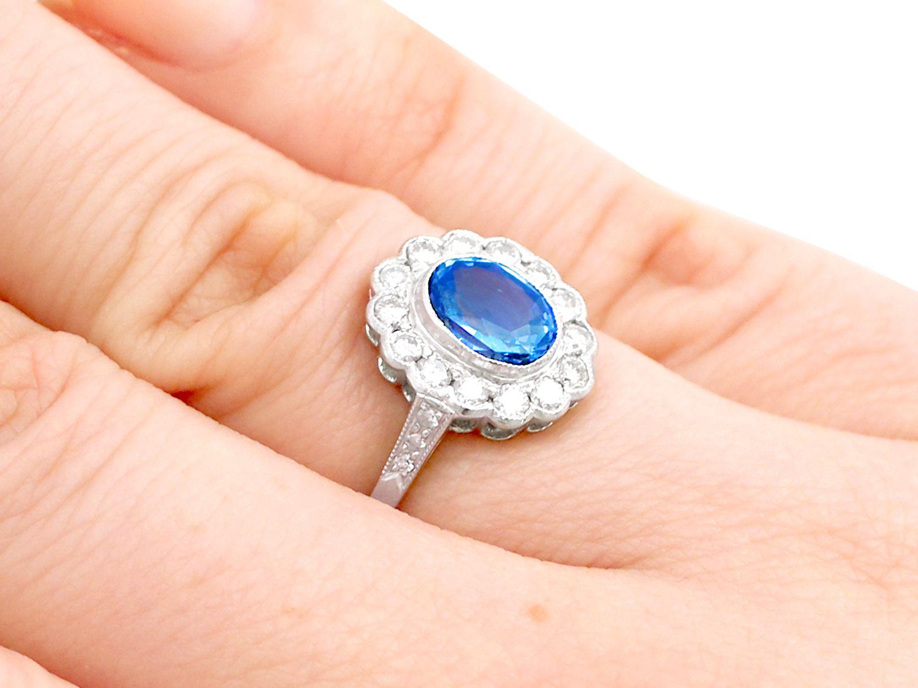 1960s 1.29 Carat Sapphire and Diamond Platinum Cocktail Ring For Sale 1