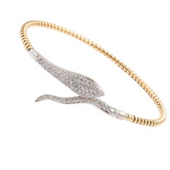 1960s 14 Karat Gold Diamond Snake Bangle Bracelet