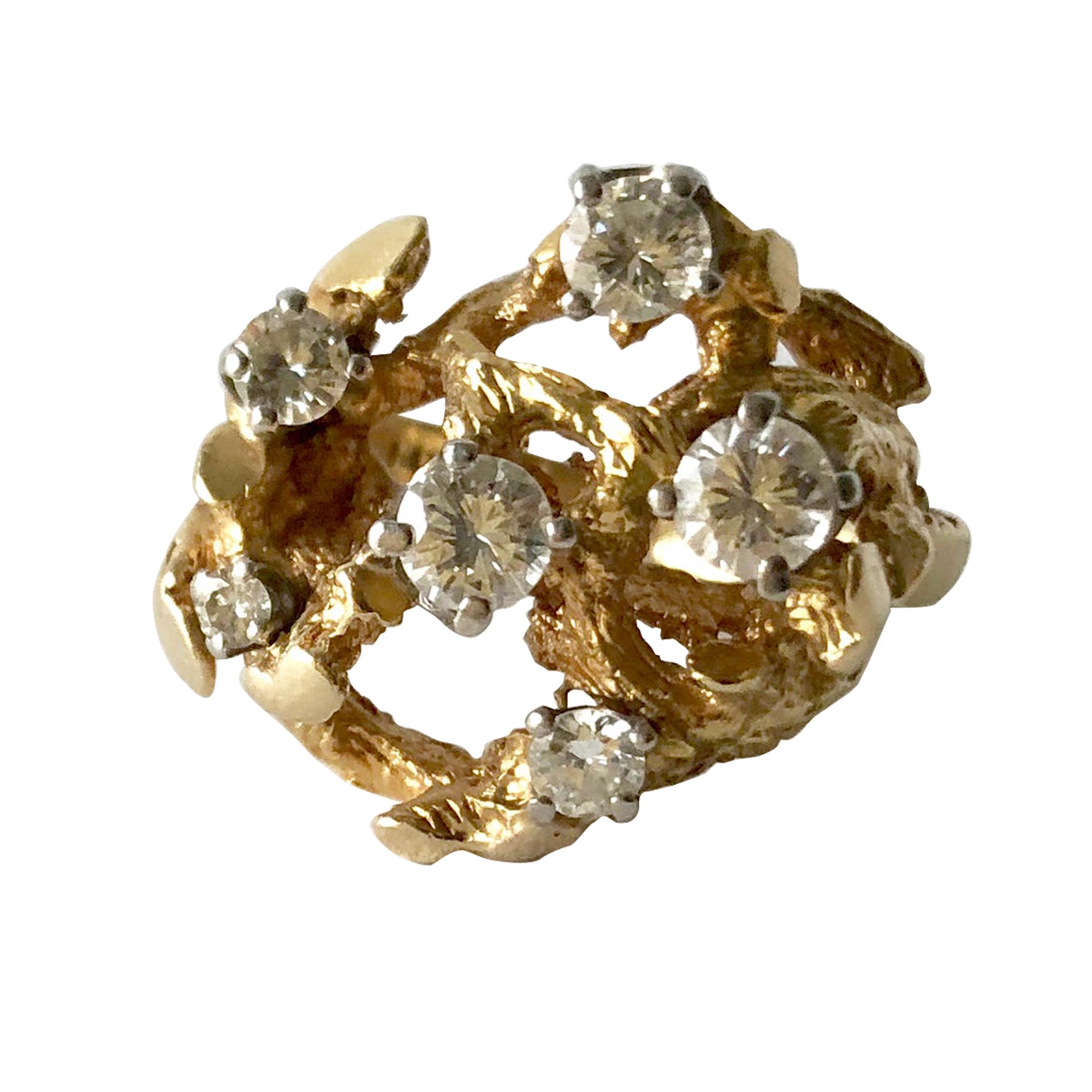 1960s 14 Karat Gold Six Diamond Branching Twigs Ring