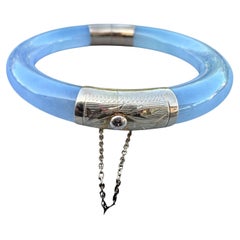1960's 14 karat Lavender Jade Solid Bangle Hinged Bracelet