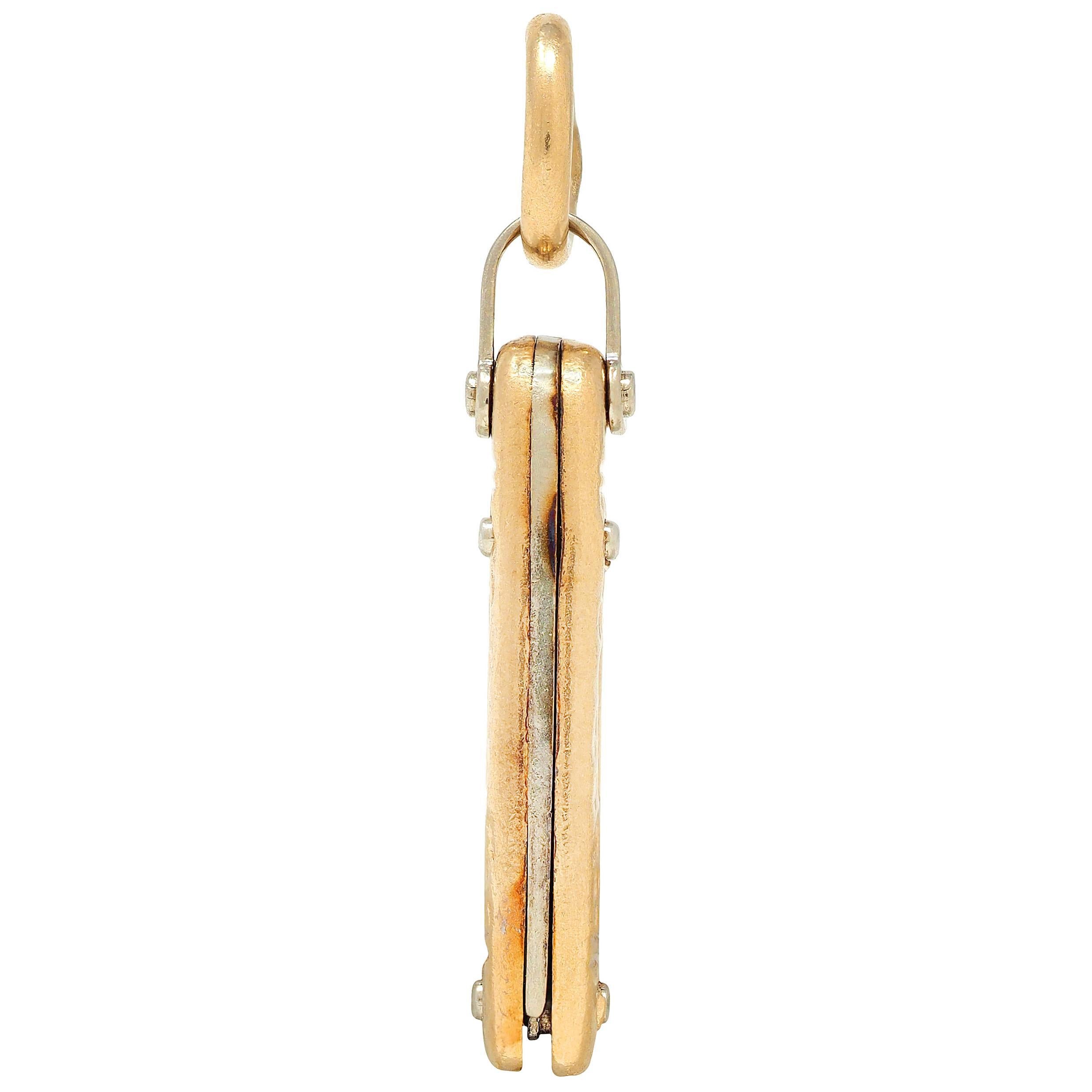 1960er Jahre 14 Karat zweifarbiges Gold Vintage Taschenmesser Anhänger Charme 1