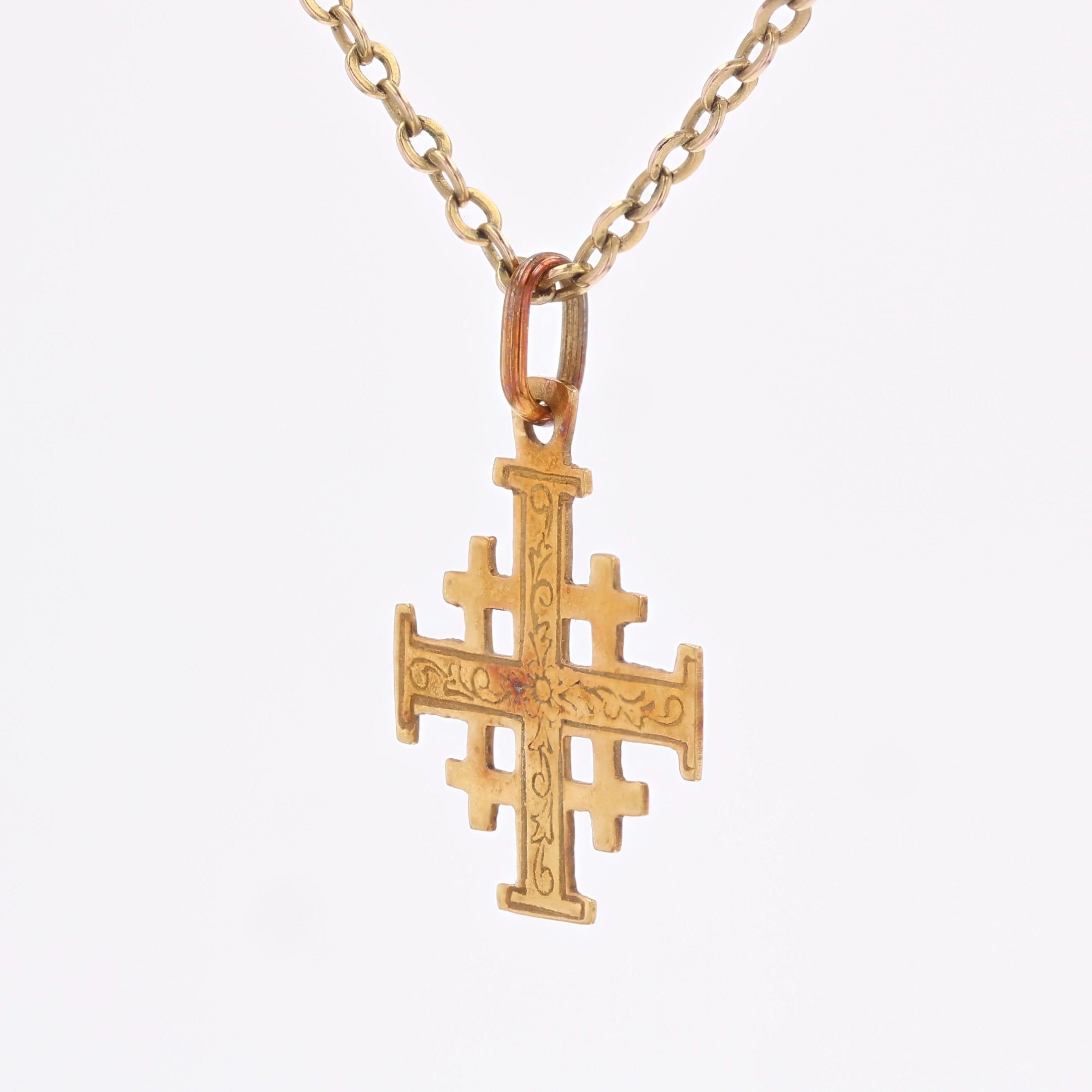 1960s 14 Karat Yellow Gold Jerusalem Cross Pendant 1