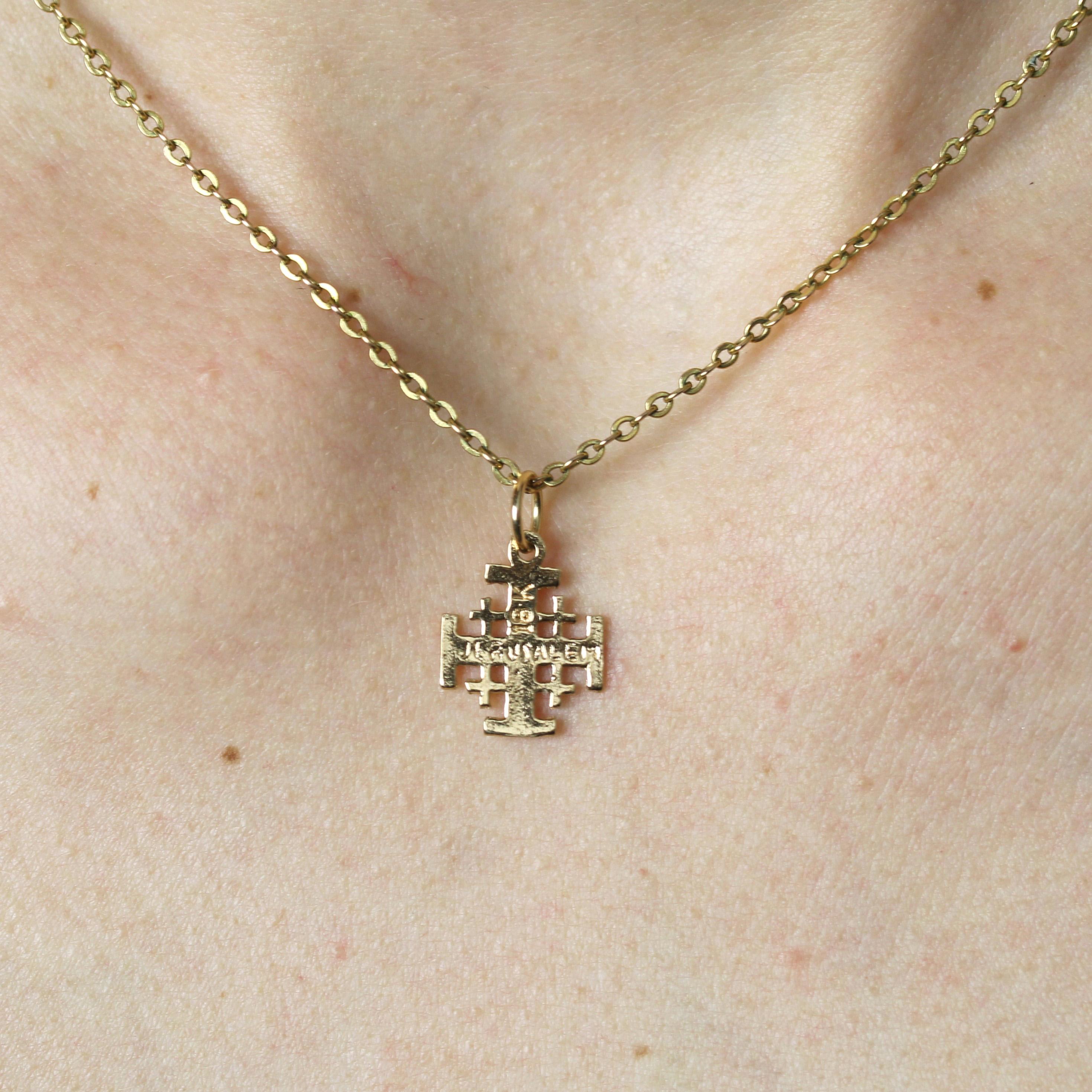 1960s 14 Karat Yellow Gold Jerusalem Cross Pendant 2