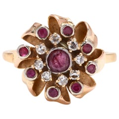 1960s 14 Karat Yellow Gold Ruby and Diamond Ring