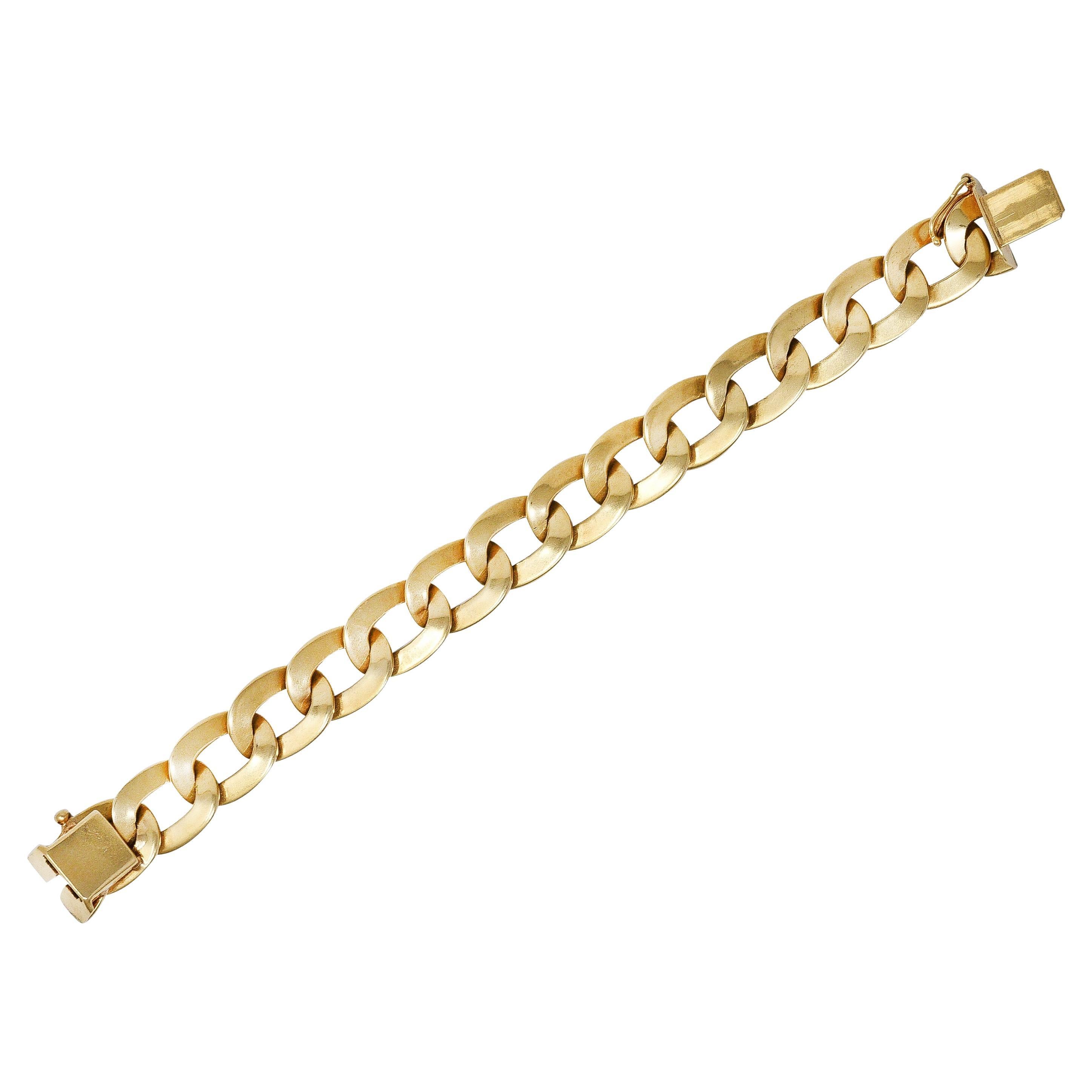 1960's 14 Karat Yellow Gold Textured Vintage Curb Link Unisex Bracelet