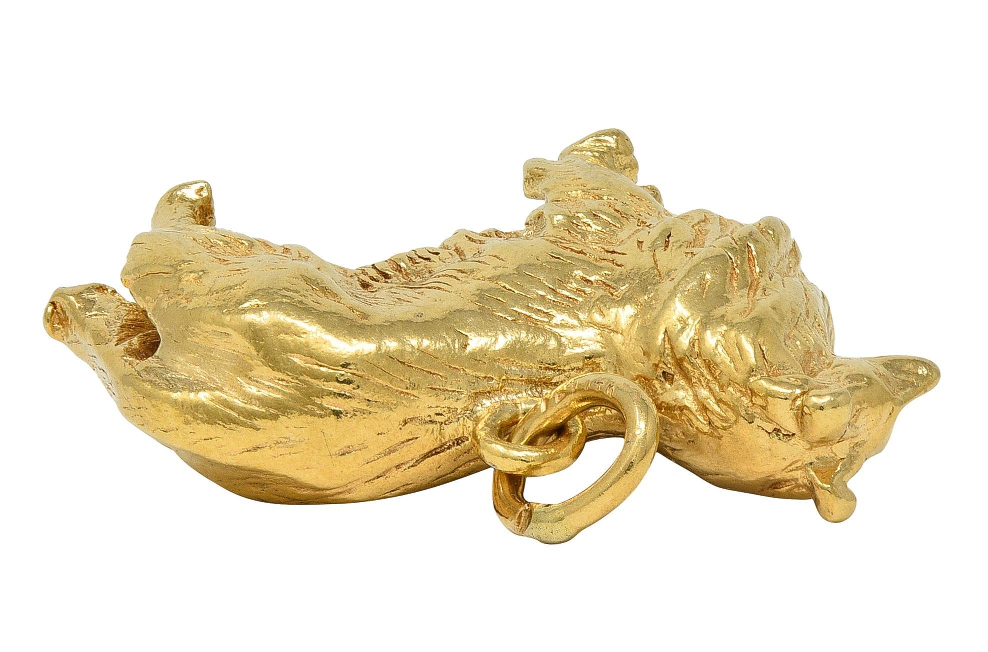 1960's Or jaune 14 carats Pendentif Chien Colli Vintage Pour femmes en vente