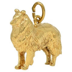1960's Or jaune 14 carats Pendentif Chien Colli Vintage