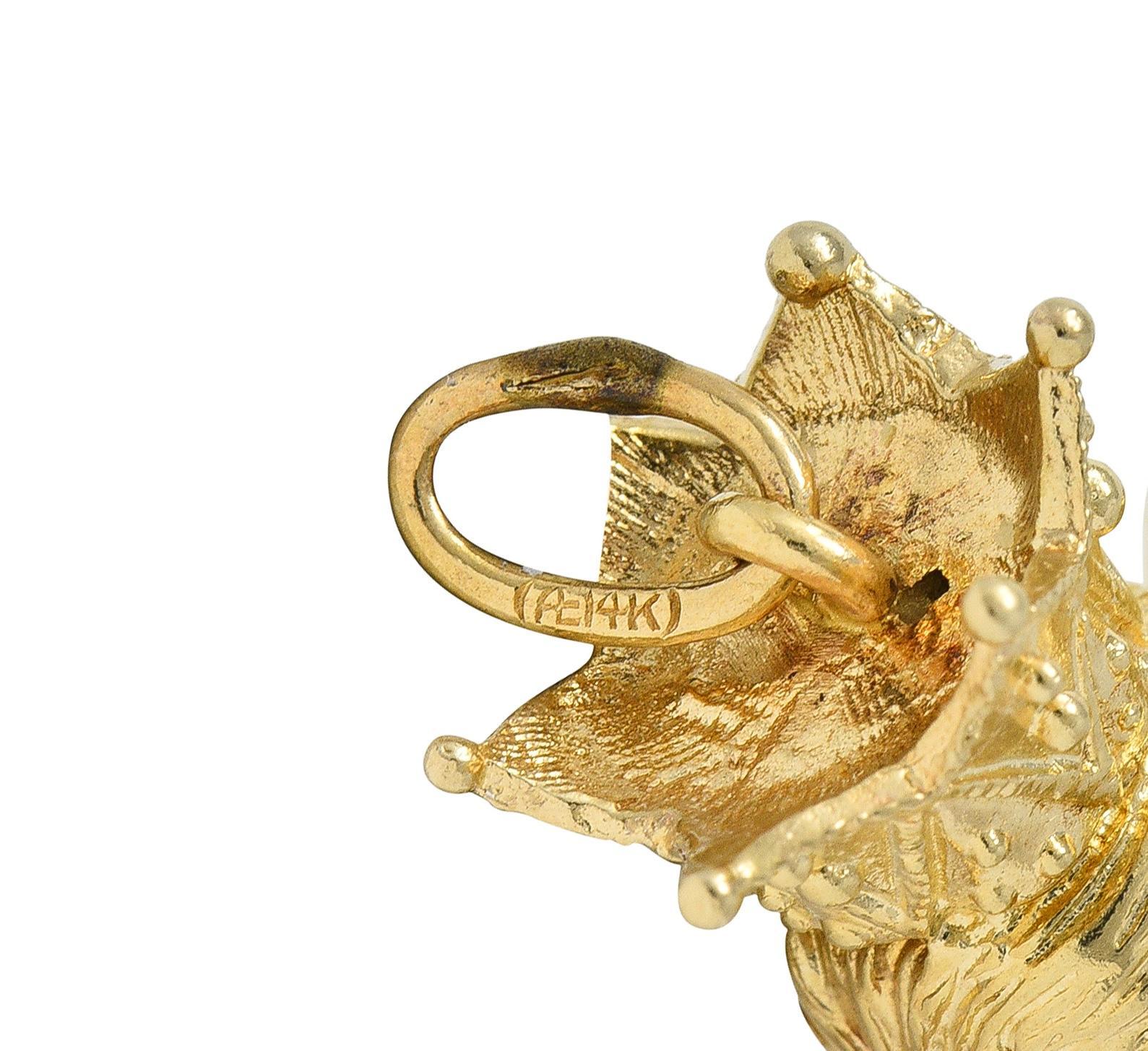 Women's or Men's 1960's 14 Karat Yellow Gold Vintage Crowned Dog Pendant Charm For Sale