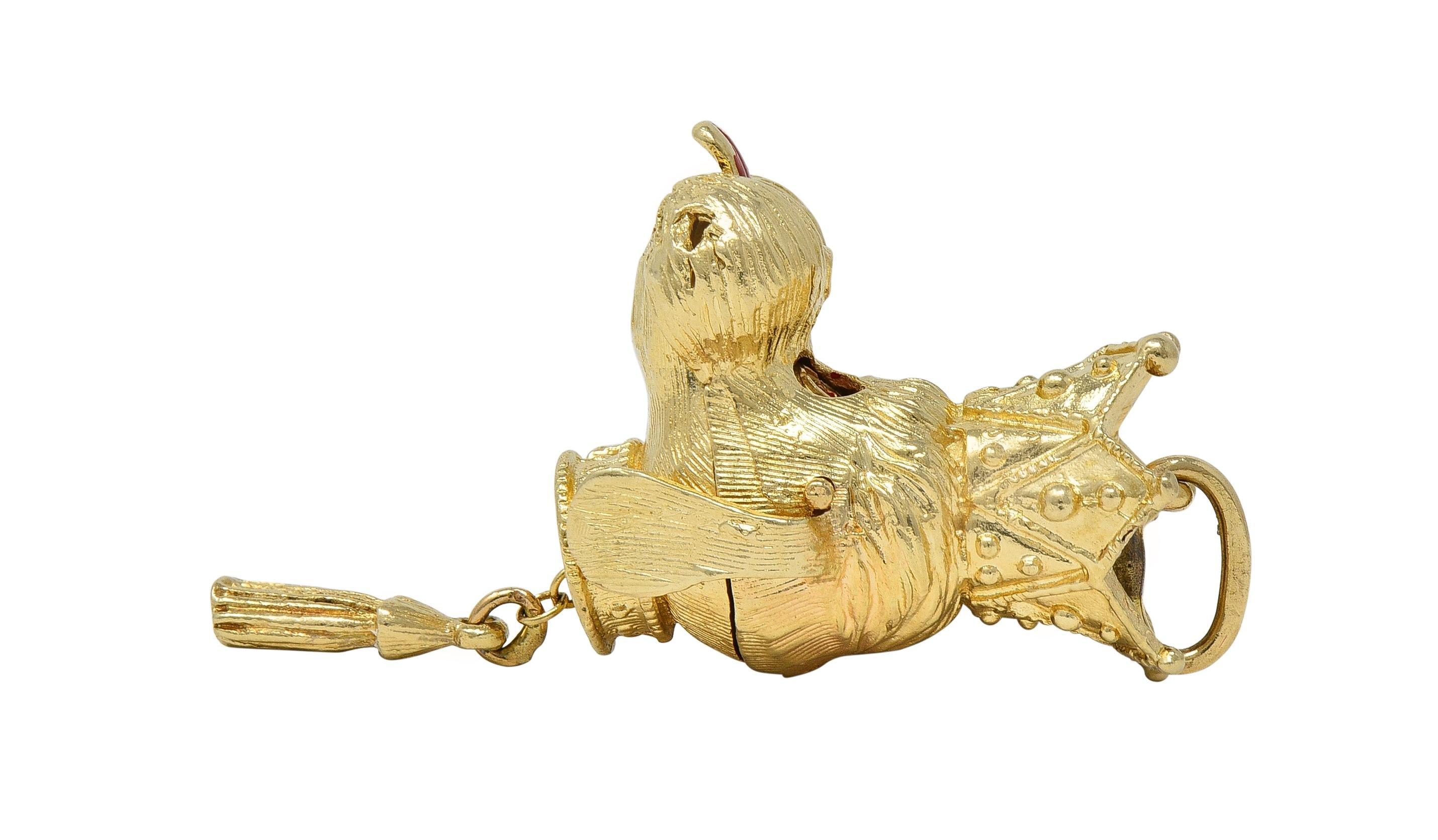 1960's 14 Karat Yellow Gold Vintage Crowned Dog Pendant Charm For Sale 1