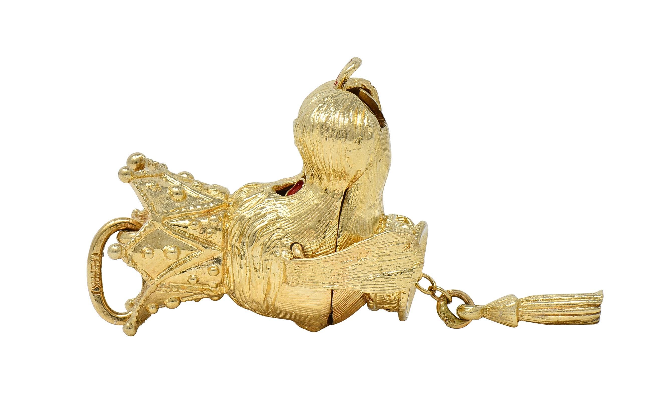 1960's 14 Karat Yellow Gold Vintage Crowned Dog Pendant Charm For Sale 2