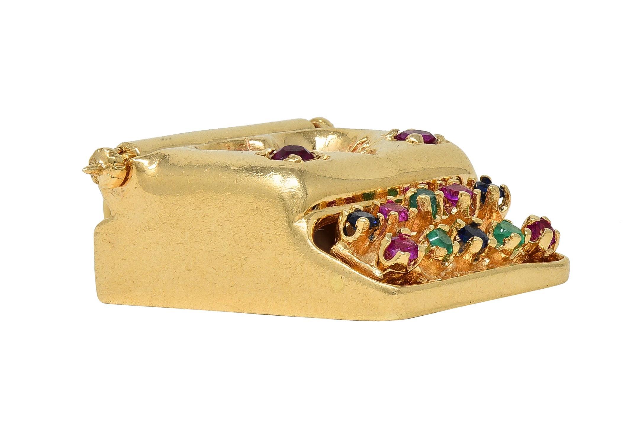 1960's Or jaune 14 carats Pendentif machine à écrire Vintage Heart Charm Unisexe en vente