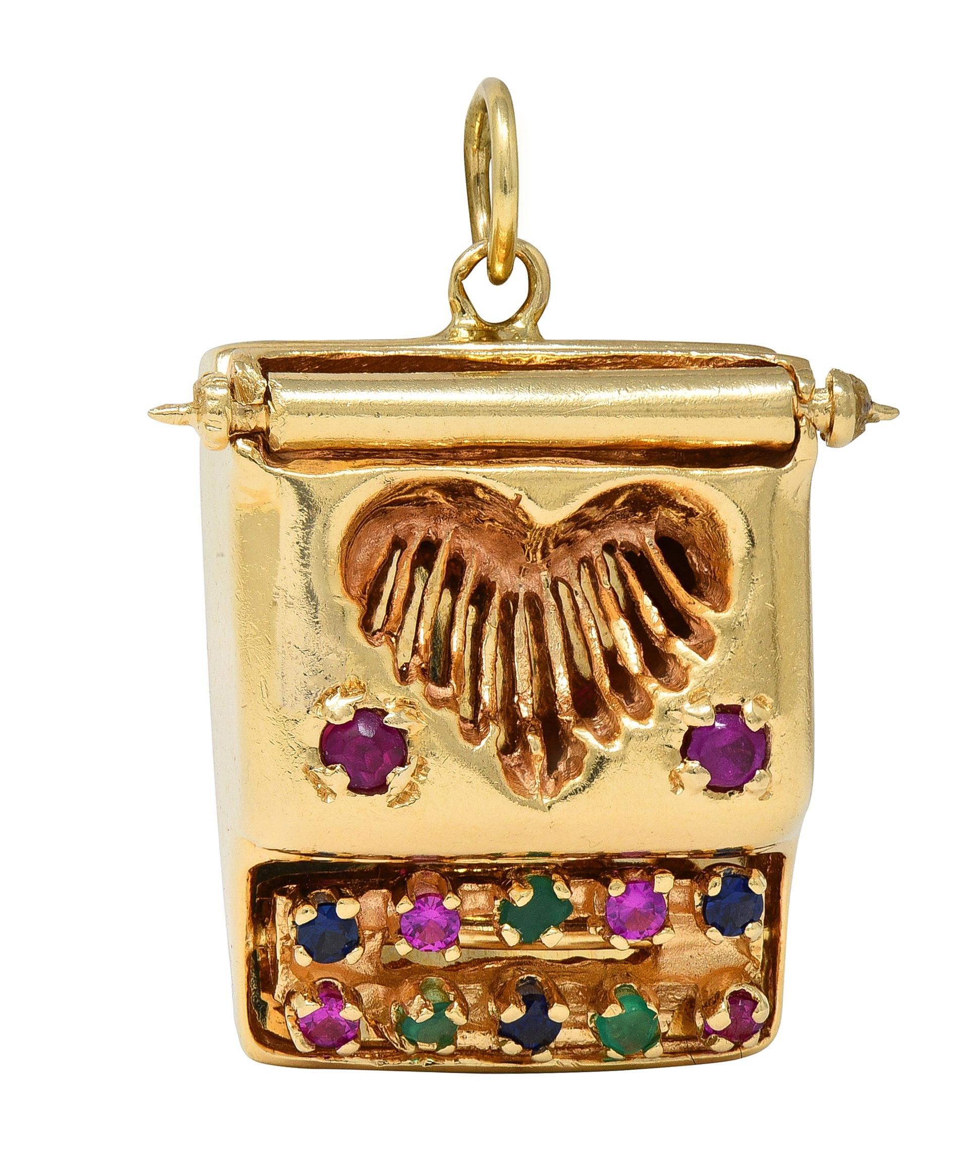 1960's Or jaune 14 carats Pendentif machine à écrire Vintage Heart Charm en vente 2