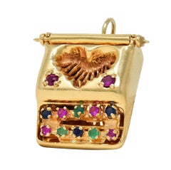 1960's 14 Karat Yellow Gold Vintage Heart Typewriter Pendant Charm