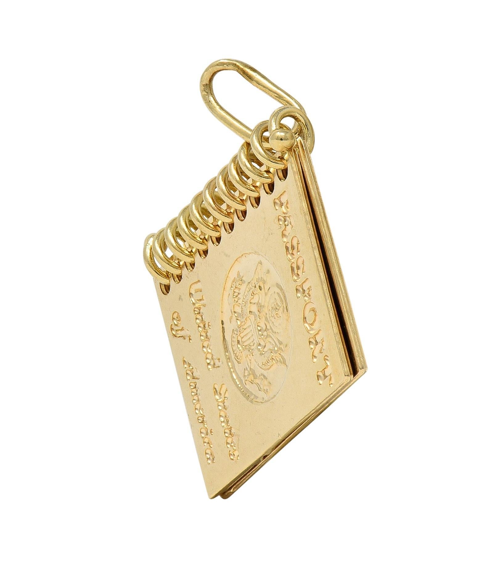 1960's 14 Karat Yellow Gold Vintage Passport Pendant Charm In Excellent Condition For Sale In Philadelphia, PA
