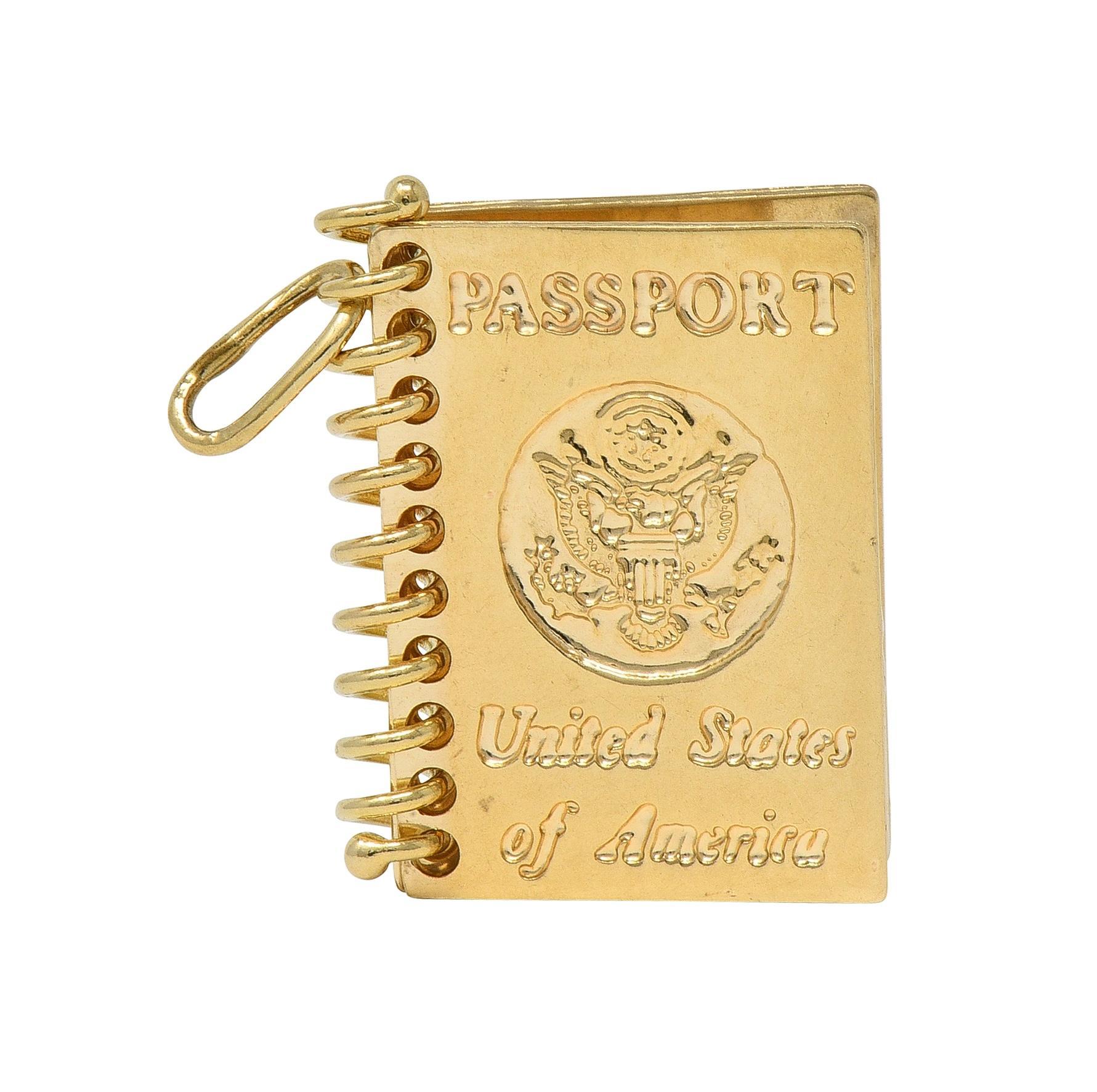 1960's 14 Karat Yellow Gold Vintage Passport Pendant Charm For Sale 2