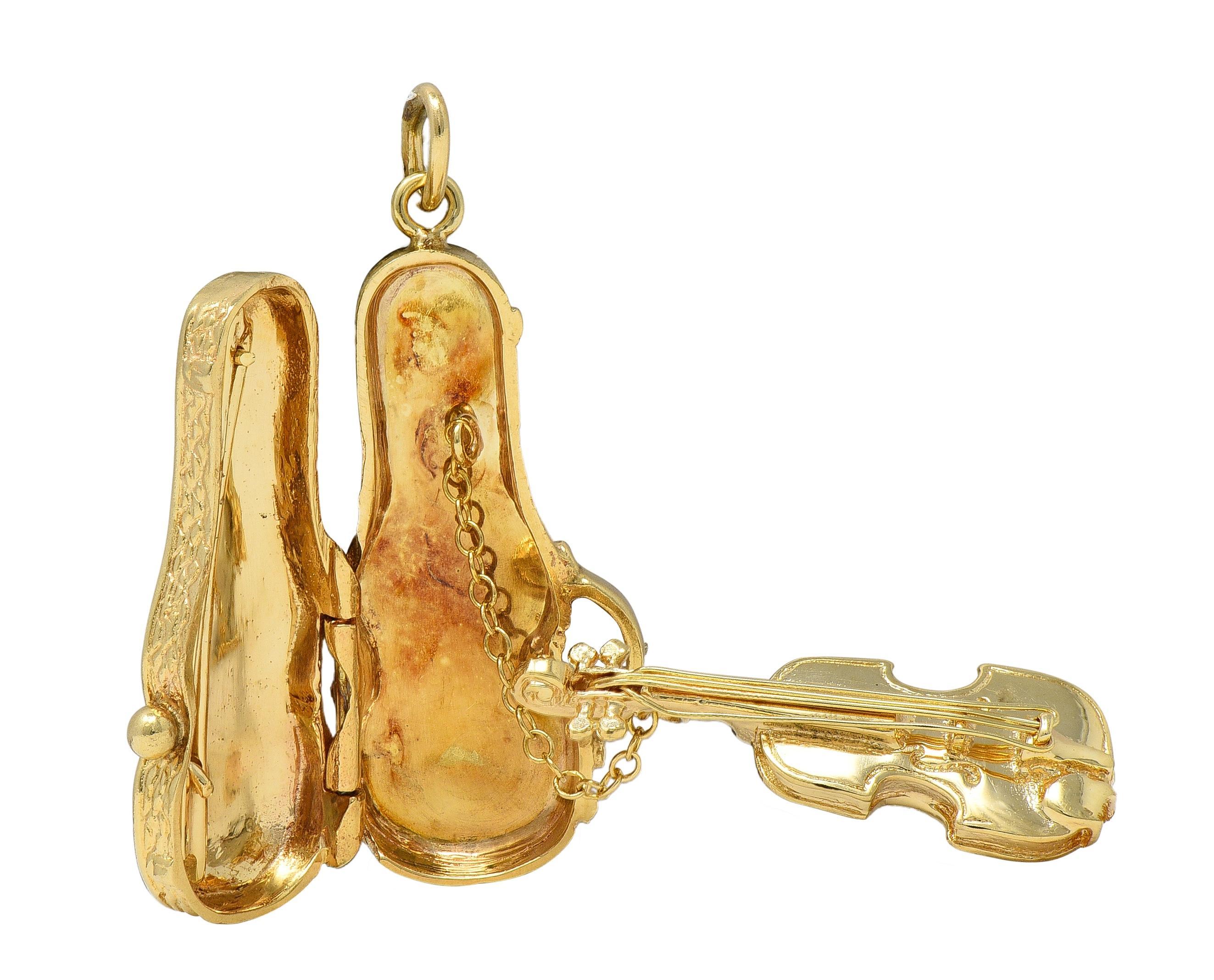 Breloque pendentif violon vintage en or jaune 14 carats des années 1960 en vente 7