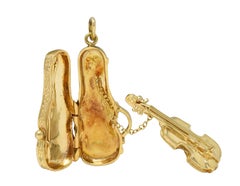 1960's 14 Karat Yellow Gold Vintage Violin In Case Pendant Charm