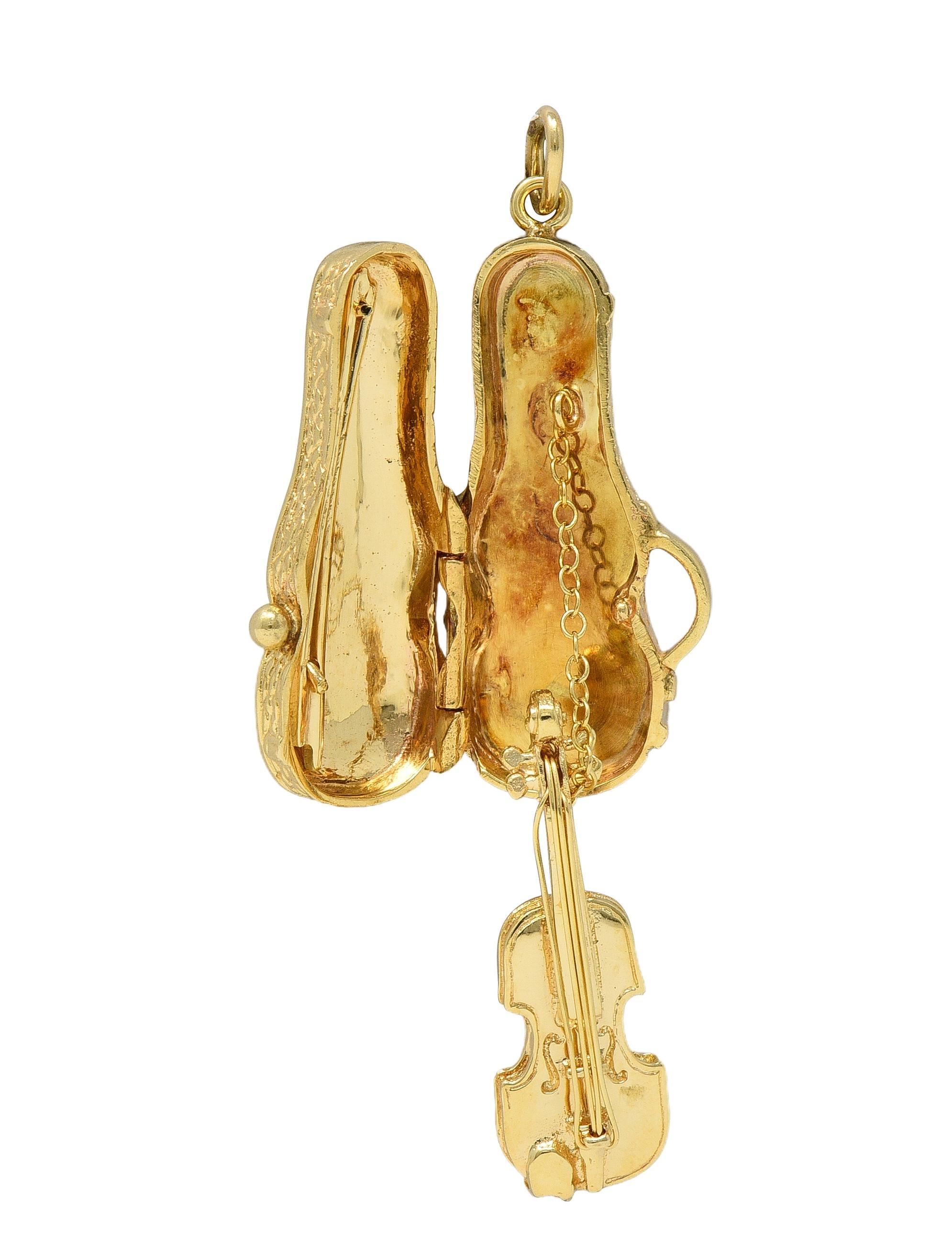 Breloque pendentif violon vintage en or jaune 14 carats des années 1960 Excellent état - En vente à Philadelphia, PA